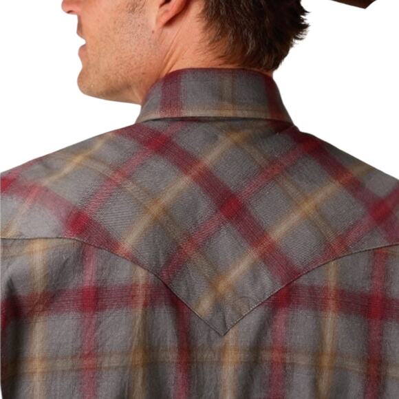 Stetson Men’s Dobby Plaid Long Sleeve Snap Front Flannel Shirt -XL - Picture 3 of 14